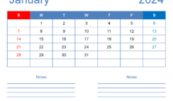 Download 2024 January Blank Calendar Letter Horizontal J4245