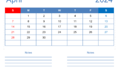 2024 April Blank Calendar A4245