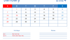 Download print a Calendar com January 2024 Letter Horizontal J4165