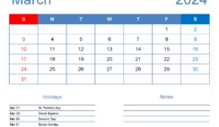 Print a Calendar com March 2024 M3165