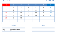 Print a Calendar com April 2024 A4165