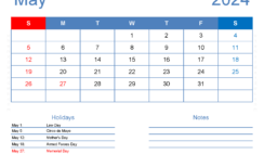 Print a Calendar com May 2024 M5165