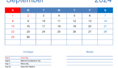 Print a Calendar com September 2024 S9165