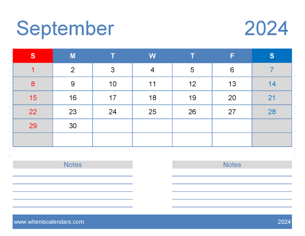 Download A4 September 2024 Calendar Letter Horizontal 94246