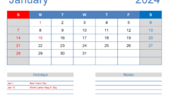 Download Free Calendar Printable January 2024 Letter Horizontal J4166