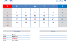 Free Calendar Printable June 2024 J6166