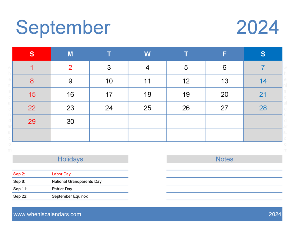 Download Free Calendar Printable September 2024 Letter Horizontal 94166