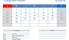 Free Calendar Printable September 2024 S9166