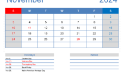 Free Calendar Printable November 2024 N1166