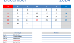 Free Calendar Printable December 2024 D1166