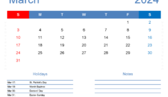 Calendar Template 2024 March M3167