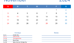Calendar Template 2024 November N1167