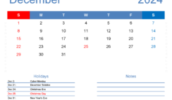 Calendar Template 2024 December D1167