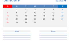 Download Printable Calendar January 2024 Free Letter Horizontal J4248
