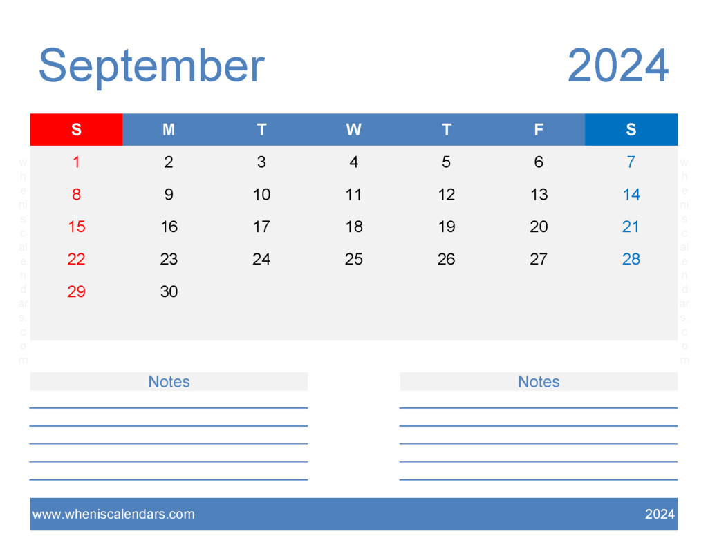 Download Printable Calendar September 2024 Free Letter Horizontal 94248