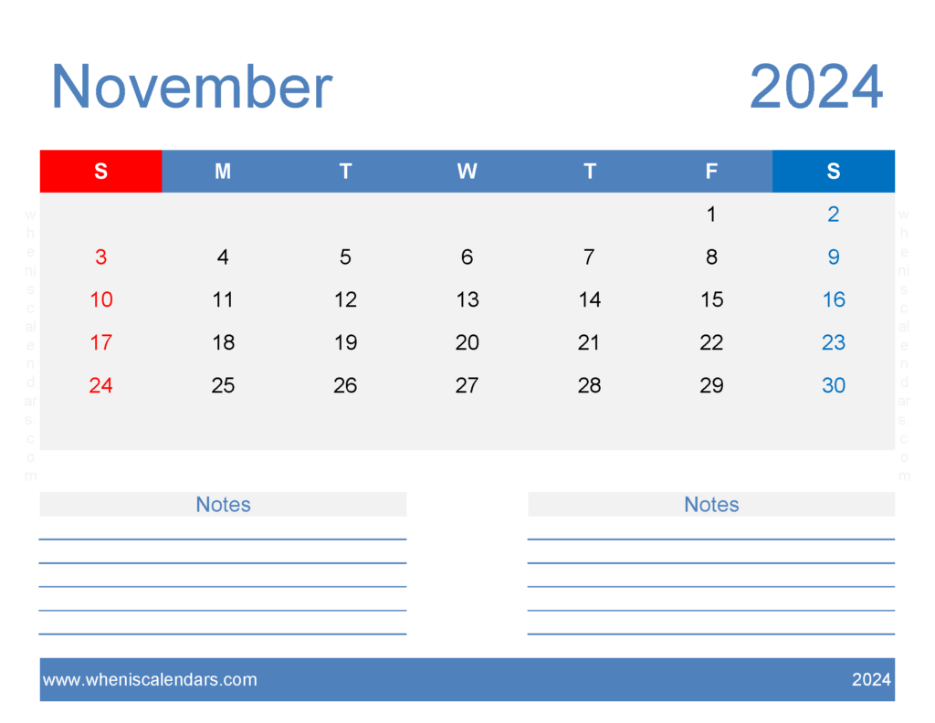 Download Printable Calendar November 2024 Free Letter Horizontal 114248