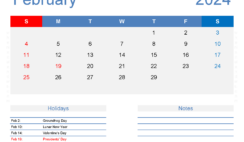 Blank February Calendar Template 2024 F2168
