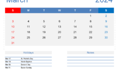 Blank March Calendar Template 2024 M3168