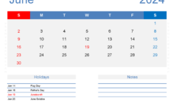 Blank June Calendar Template 2024 J6168