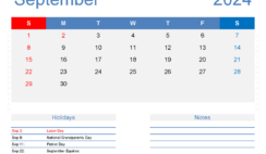 Blank September Calendar Template 2024 S9168