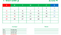 February 2024 Calendar to Print Free F2169