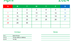 April 2024 Calendar to Print Free A4169