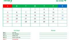 May 2024 Calendar to Print Free M5169