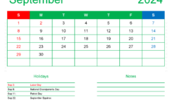 September 2024 Calendar to Print Free S9169