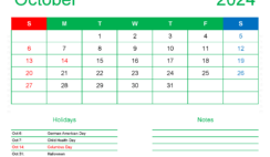 October 2024 Calendar to Print Free O1169