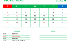 November 2024 Calendar to Print Free N1169