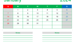 Download print Free Calendar January 2024 Letter Horizontal J4250