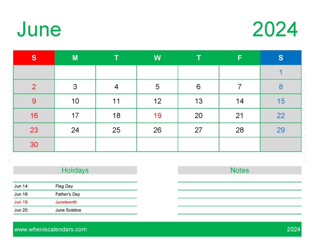 Download Blank Calendar pages June 2024 Letter Horizontal 64170