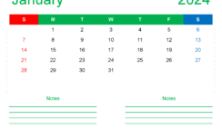 Download January empty Calendar 2024 Letter Horizontal J4251