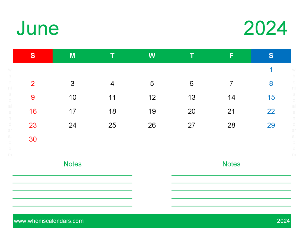 Download June empty Calendar 2024 Letter Horizontal 64251