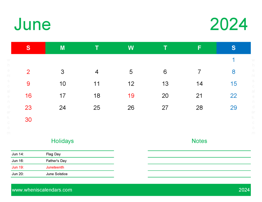 Download Free Printable June 2024 Calendar pdf Letter Horizontal 64171