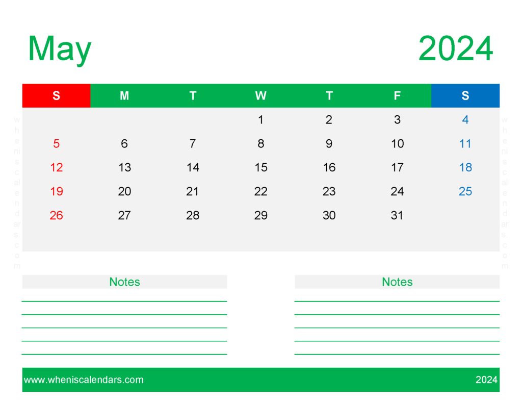Download Free Printable Calendar May 2024 Letter Horizontal 54252