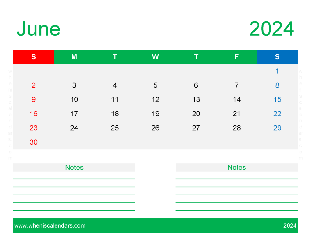 Download Free Printable Calendar June 2024 Letter Horizontal 64252