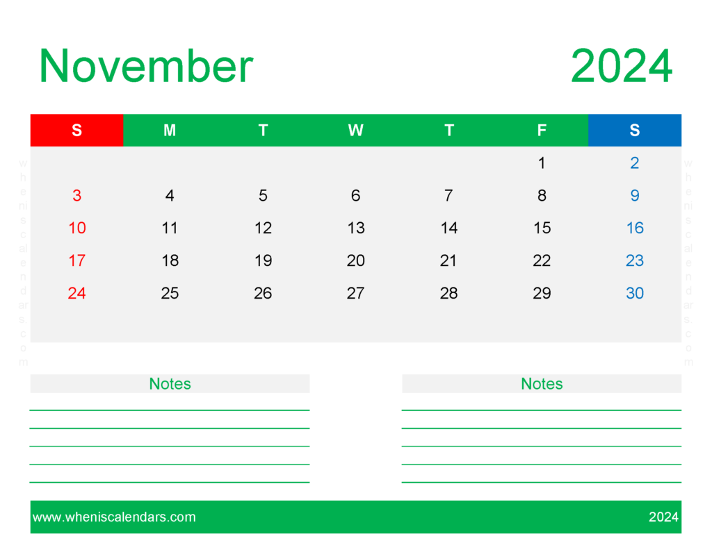 Download Free Printable Calendar November 2024 Letter Horizontal 114252