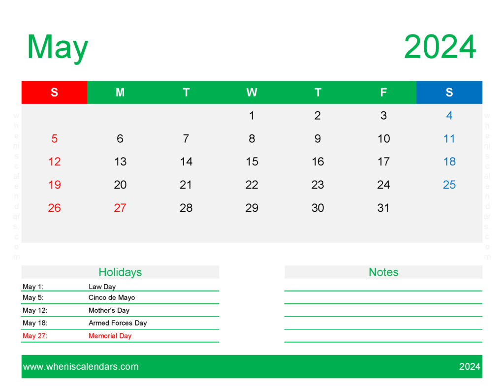 Download Free Printable Calendar Templates May 2024 Letter Horizontal 54172