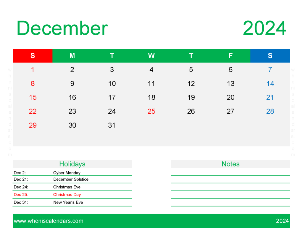 Download Free Printable Calendar Templates December 2024 Letter Horizontal 124172