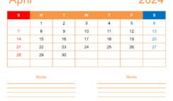 Blank April 2024 Calendar to Print A4253