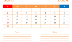 Blank June 2024 Calendar to Print J6253