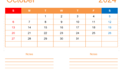 Blank October 2024 Calendar to Print O1253