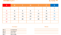 PDF Calendar March 2024 M3173