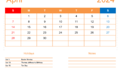 PDF Calendar April 2024 A4173
