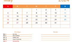 PDF Calendar May 2024 M5173