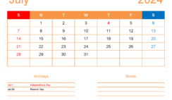 PDF Calendar July 2024 J7173
