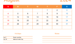 PDF Calendar August 2024 A8173