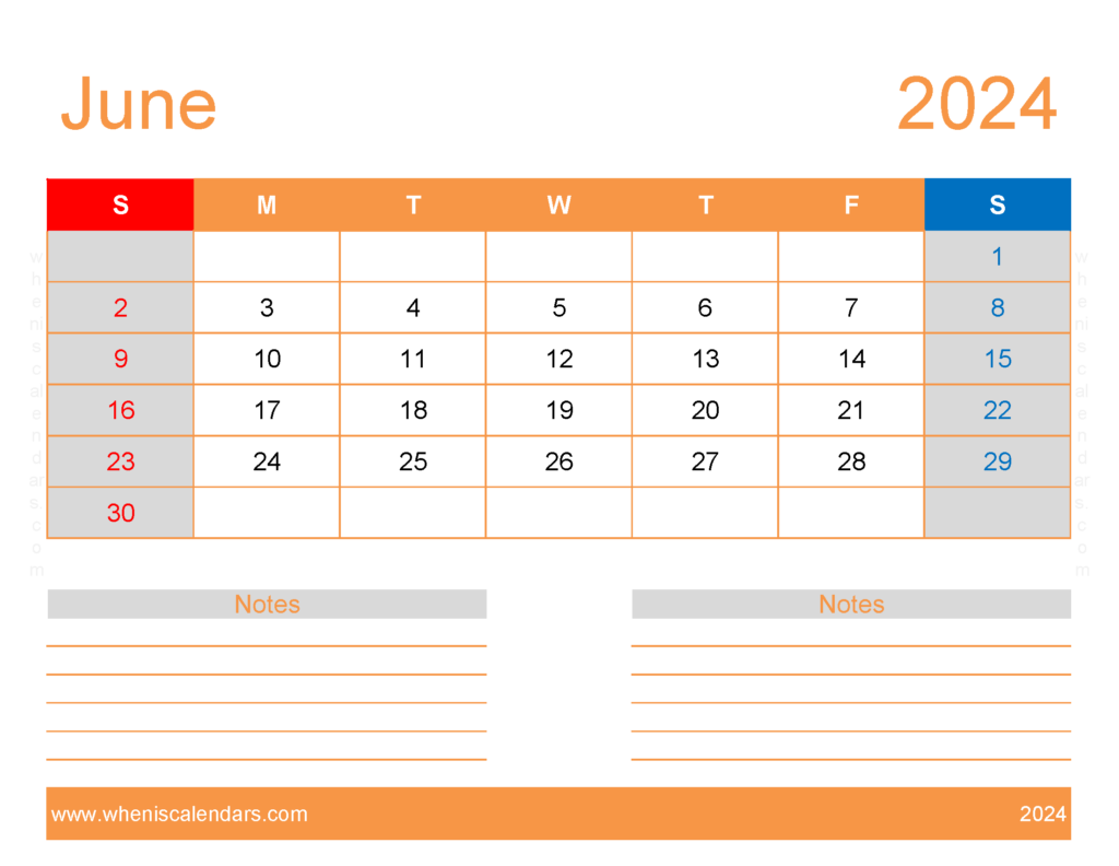 Download Free Printable monthly Calendar Jun 2024 Letter Horizontal 64254
