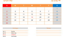 June Excel Calendar 2024 J6174